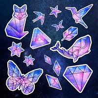 Galaxy patterned geometrical shaped animals and objects sticker set