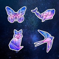 Galaxy patterned geometrical and crystalized animal sticker set