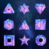 Galaxy patterned pink and purple geometrical shaped sticker set