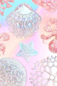 Set of holographic marine life bcakground design resource