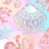 Set of holographic marine life bcakground design resource