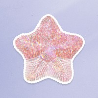 Pink holographic starfish sticker with a white border