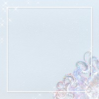 Square white frame on a holographic octopus patterned background