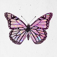 Pink holographic Monarch butterfly on a white wall