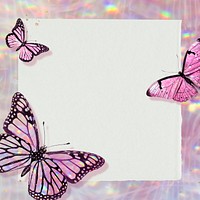 Pink holographic and glittery butterfly frame design element