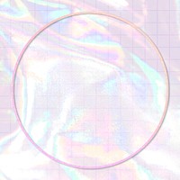 Circle pink frame design element on a grid holographic background