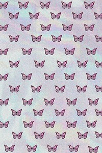 Pink monarch butterfly pattern on a holographic background