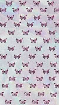 Pink monarch butterfly pattern on a holographic background