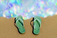 Sage green slippers by the holographic beach 