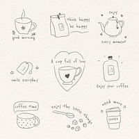 Cute coffee doodle journal sticker set vector