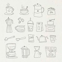Cute coffee doodle design element vector set