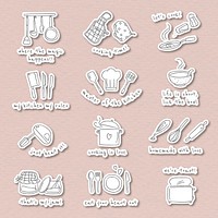 Cute kitchen utensils doodle sticker set vector