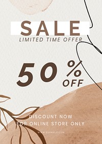 Sale 50% off brown watercolour Memphis patterned poster template mockup