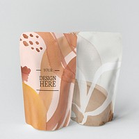 Watercolor Memphis patterned pouch mockup