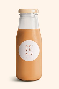 Organic milk tea in a glass bottle with a label mockup