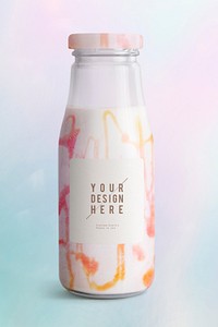 Caramel smoothie in a glass bottle with a label mockup