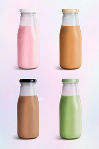 Colorful milk tea in glass bottle mockups