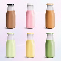 Colorful milk tea in glass bottle mockups