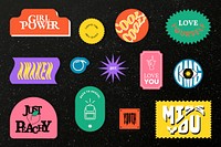 Word sticker psd vintage set