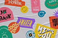 Retro word badge sticker psd background paper texture