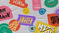Retro word sticker psd background paper texture 