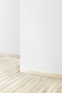 Empty white wall corner and wooden floor