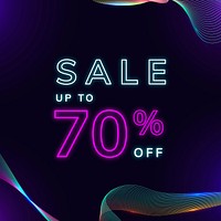Sale up to 70 % off neon advertisement template vector