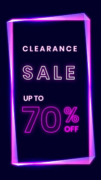Clearance sale up to 70% off neon advertisement template vector