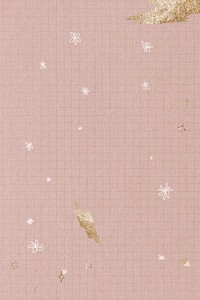 Shimmering gold brush strokes on a pink grid background 