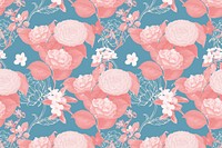 Hand drawn red flower pattern on a blue background