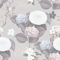 Hand drawn desaturated flower pattern on a gray background