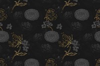 Hand drawn dark and gold flower patterned background