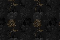 Hand drawn black and gold flower pattern on a dark background