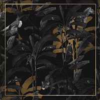 Gold frame on a dark tropical patterned background