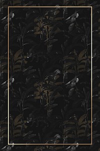 Gold frame on a dark tropical patterned background