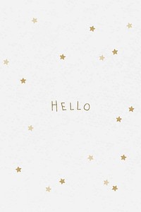 Hello greetings typography on a white background with gold stars vector 