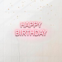 Pink neon happy birthday typography vector