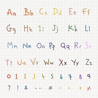 Colorful alphabet and number set on a white paper vector