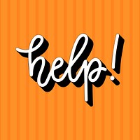 Doodle white Help! word on an orange background vector