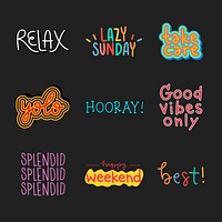 Cute typography on a black background set vector