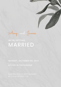 Leafy wedding invitation card psd template