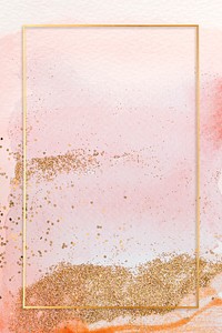 Gold rectangle frame on pink watercolor background