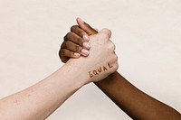 Equal word on two hands joining together background