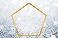 Golden framed pentagon on a glitter texture