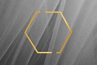 Golden framed hexagon on a gray mesh textured vector