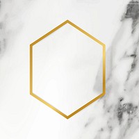 Golden framed hexagon on a marble textured vector