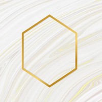 Golden framed hexagon on a liquid marble textured vector