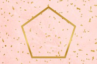 Golden framed pentagon on a pink texture