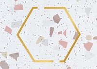 Golden framed hexagon on a stained texture