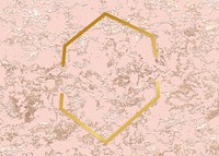 Gold hexagon frame on a rough rose gold background